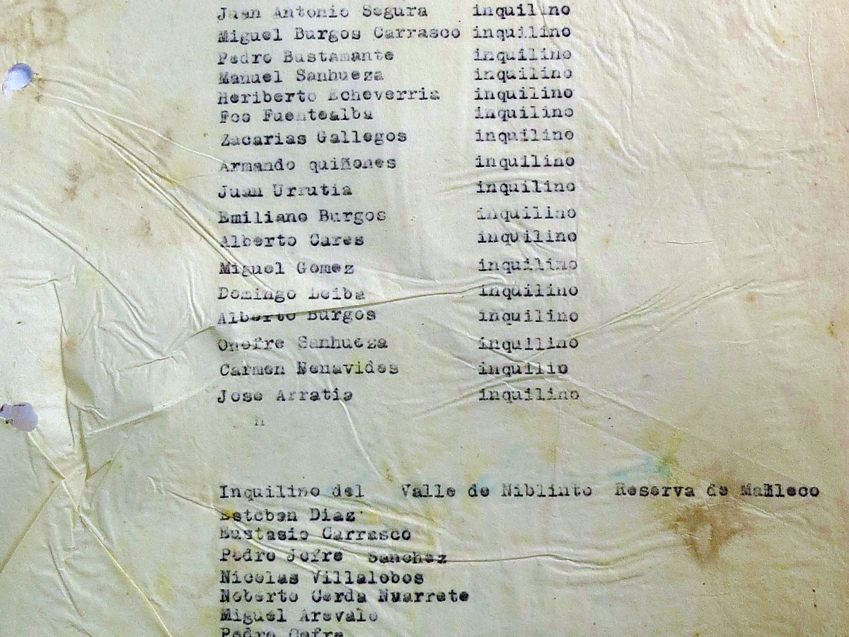 1939, 25 de diciembre. Listado de trabajadores e inquilinos de la Reserva Forestal Malleco